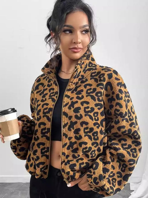 'Elsinore' Leopard Fleece Jacket - Celes Fashion